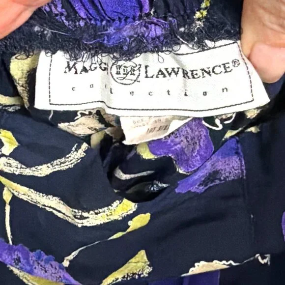 Vtg Maggie Lawrence Floral Maxi Skirt Elastic Waist Navy Purple USA Made - Picture 3 of 7